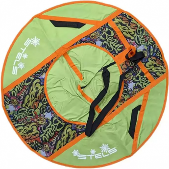 Санки надувные (тюбинг) STELS 90 см, ткань с рисунком без камеры СН030, серый/салатовый+Just Begin