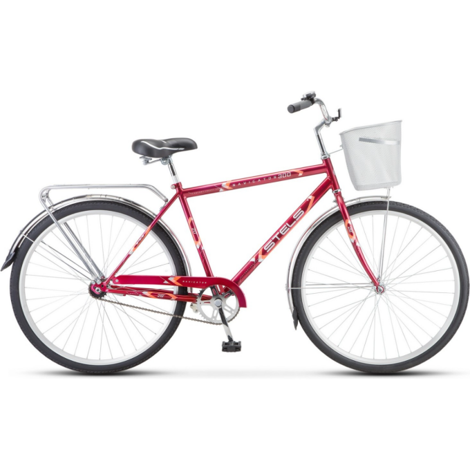 Велосипед STELS Navigator 28" 300 Gent Z010/Z011 (с корзиной) (LU085341) малиновый, 2023 JU000401112022JU0012441